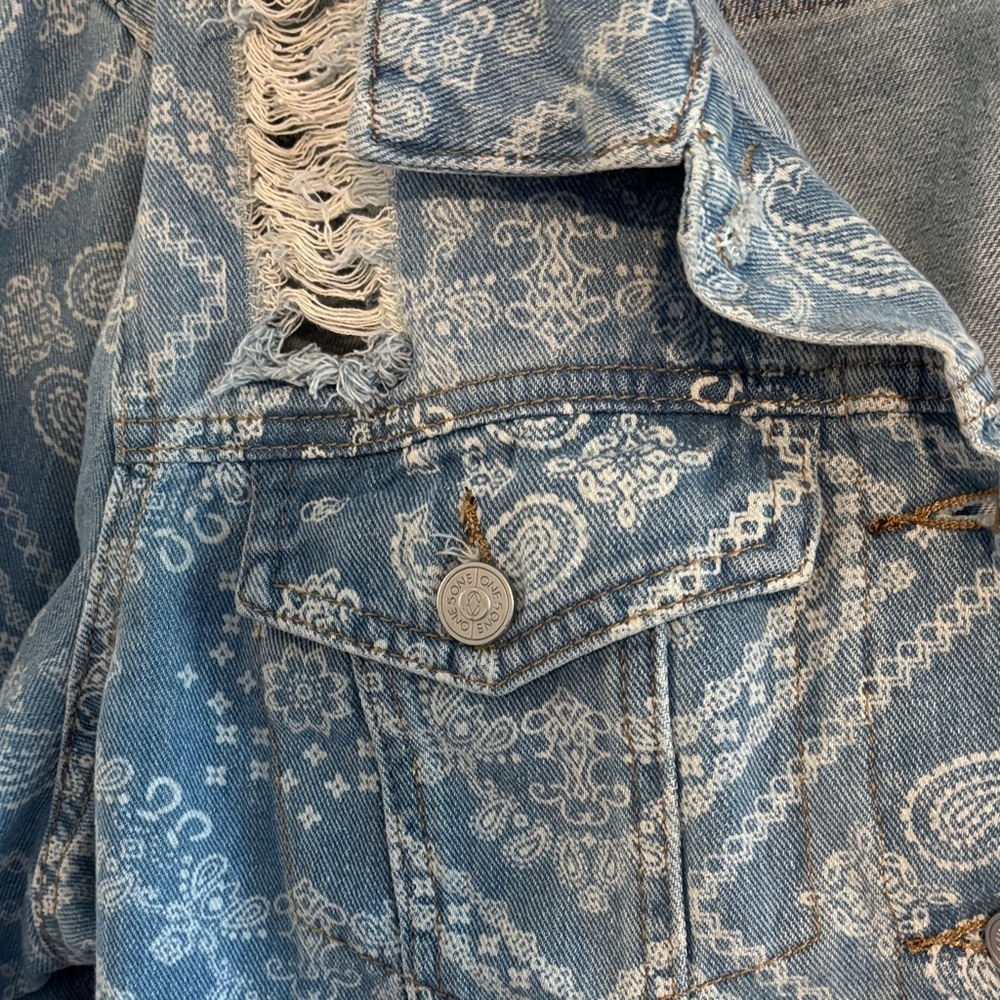 one 5 one Patterned Blue Denim Jacket - Picture 4 of 7